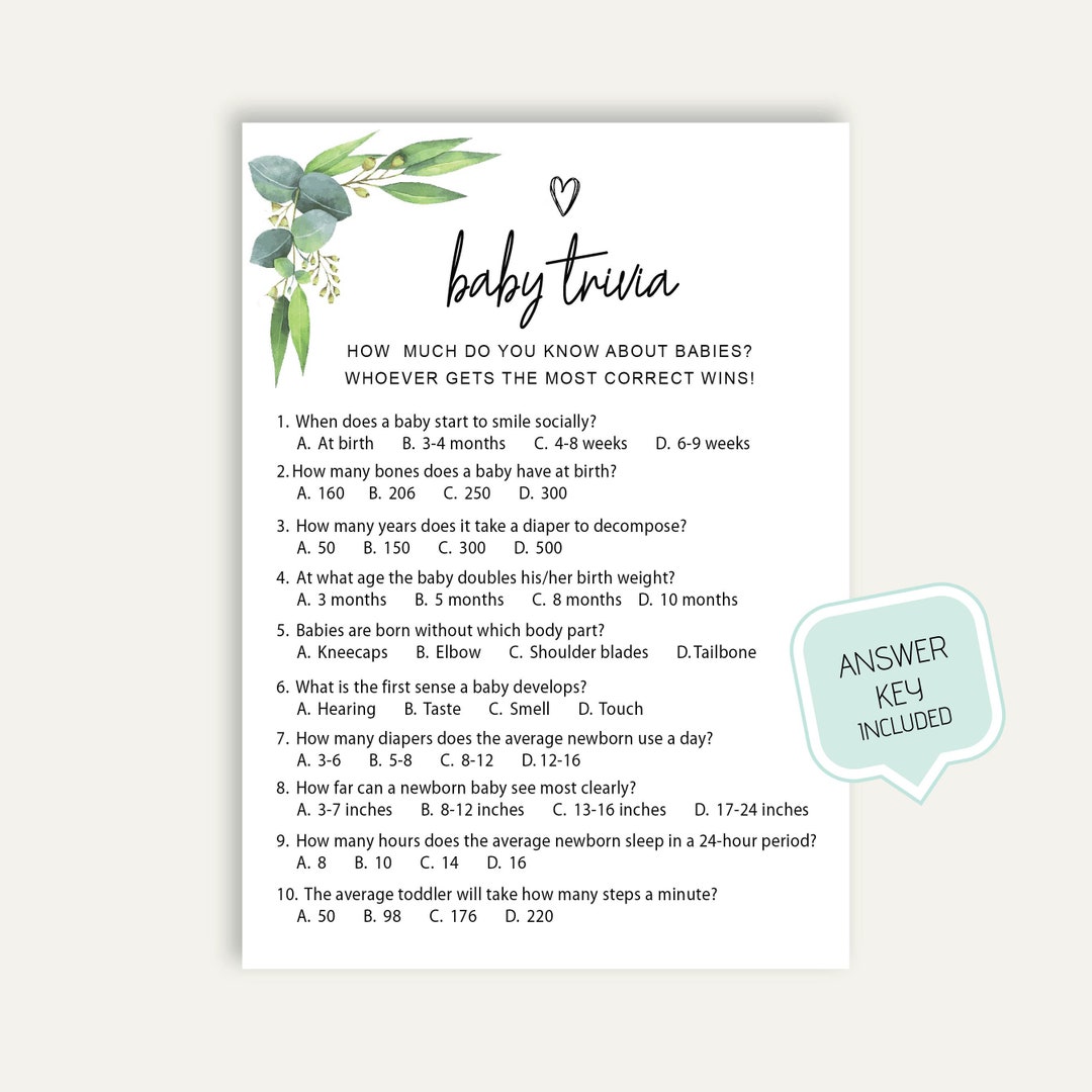 DIY Printable Baby Trivia Game Instant Download Baby Shower - Etsy Ireland