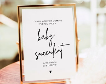Editable Baby Shower Sign Template, Baby Succulent Favors, Watch Me Grow Sign, Instant, Please Take A Succulent Baby Shower Sign, YS BE 224