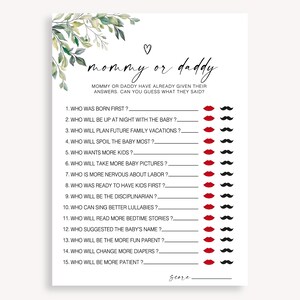 Fun Guess Who Said Baby Shower Game, Instant Mom Or Dad Game, Mommy Or Daddy Baby Shower Game, Mommy Or Daddy Guess Who Said It Game, 50 FA