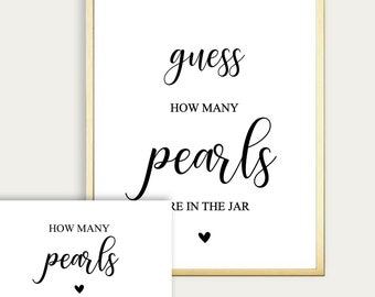 Hershey Pearl Game, How Many Pearl Bridal Shower Game And Inserts, Printable Minimalist Bridal Shower, Instant Download, Sign & Ticket 210