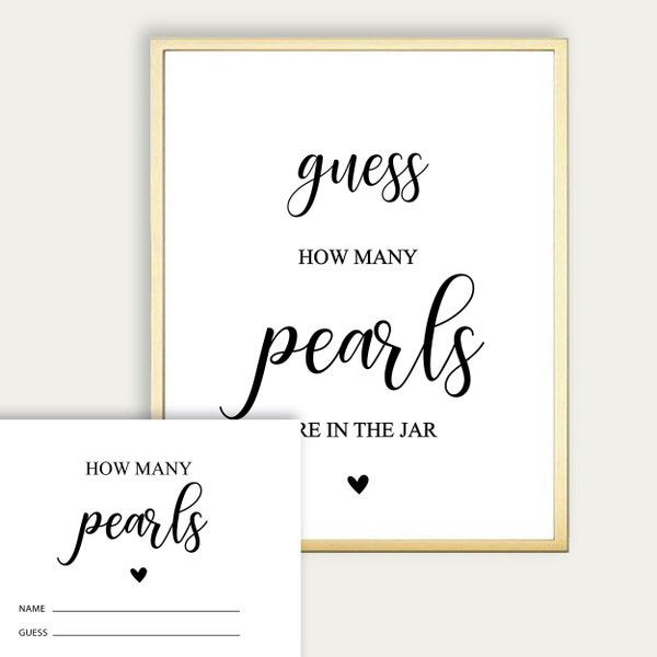 Hershey Pearl Game, How Many Pearl Bridal Shower Game And Inserts, Printable Minimalist Bridal Shower, Instant Download, Sign & Ticket 210
