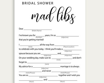 Mad Libs Bridal Shower Game, Printable How They Met Mad Libs, Ready To Print Digital Item, Printable Minimalist Bridal Shower Game, 210