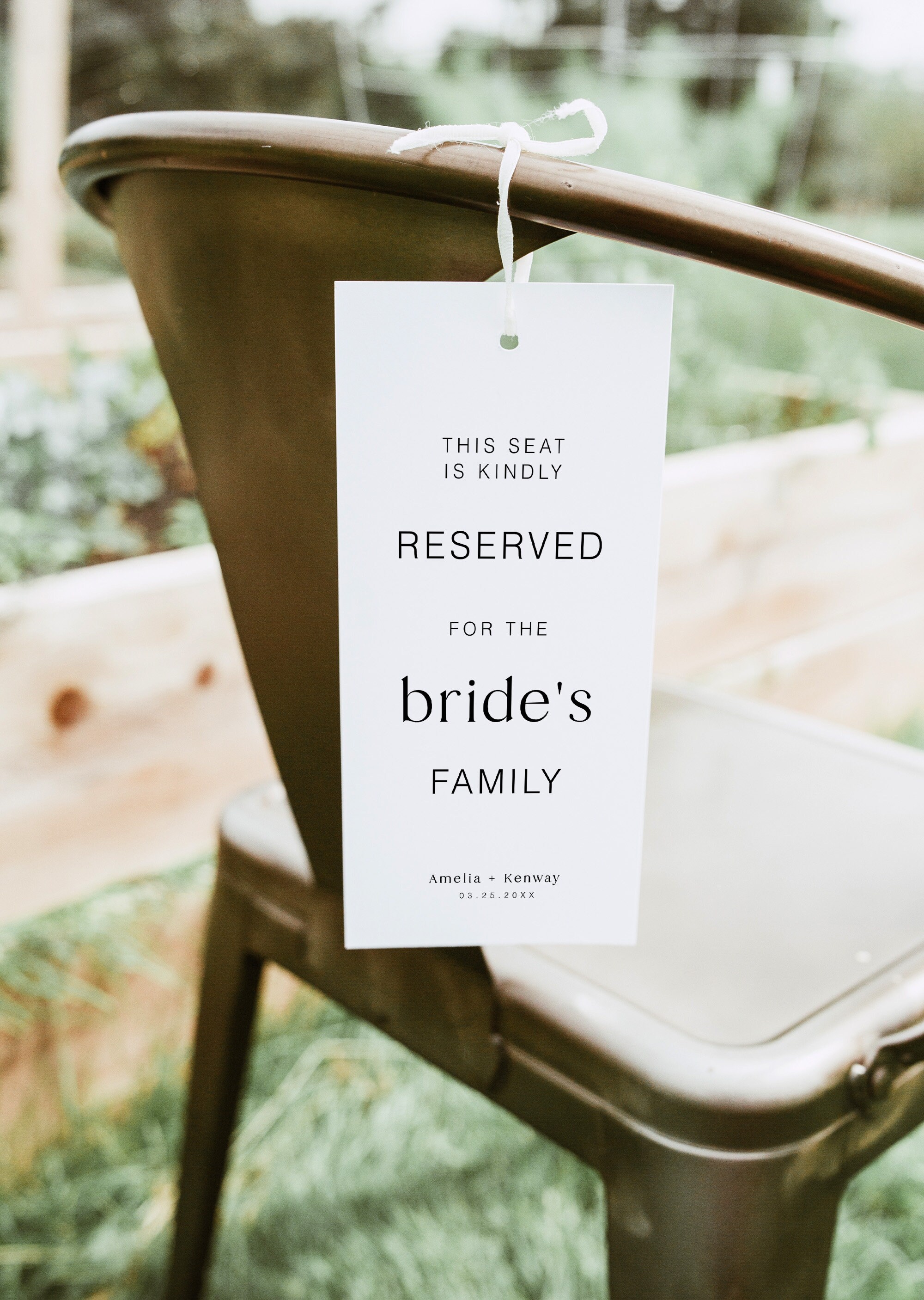Modern Editable Reserved Seat Sign, Reserved Chair Tags, Reseption ...