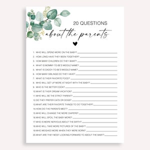 Baby Shower Quiz Game, Twenty Questions About The Parents Baby Shower Game, Who Know Parents Best, How Well Do You Know The Parents, 40 FA