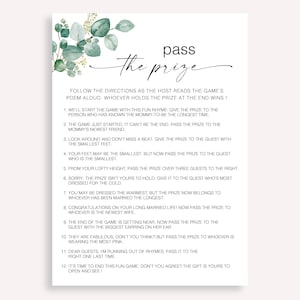 Pass The Prize Rhyme Game Idea Genderneutraal babyshowerspel, Pass The Prize babyshowerspel, minimalistisch Pass The Poem Shower Game 40 FA