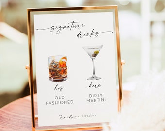Signaturcocktailskylt, mall för drinkskylt, cocktailbarskylt, hans, vår, hennes barskylt, redigerbar mall för signaturcocktailskylt RS KA 12