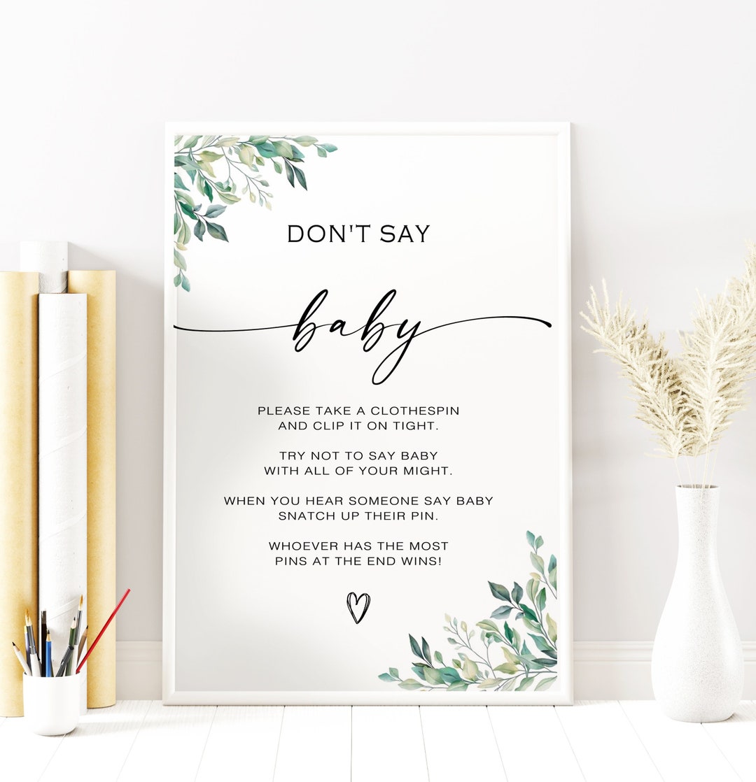 "Don't Say Baby" Baby Shower Game - Sign With 50 Mini Clothespins, Blue Ocean Boy Theme - View #2