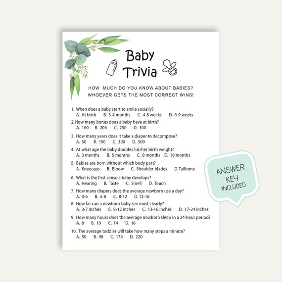 Printable Baby Shower Trivia Baby Shower Questions Game Baby - Etsy