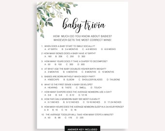 Minimalistiskt babyquizspel, utskrivbara babyshowerspel, modernt minimalistiskt babyquizspel, bohemiskt könsneutralt babyshowerspel, 50 FM