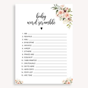 Baby-Wort-Buchstaben-Rätsel, druckbares minimalistisches Baby-Wort-Puzzle, Baby-Wort-Buchstaben-Rätselspiel, druckbare Babyparty-Spielkarten, DIY 30 FM