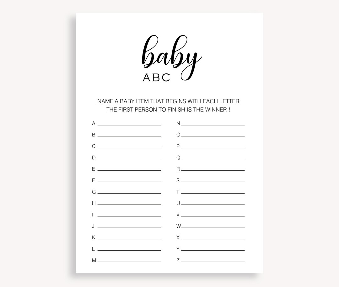 Baby Item ABC Game, Printable Alphabet Race Game, Gender Neutral Baby ...