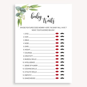 Juego de descarga instantánea de rasgos del bebé, juego de baby shower con vegetación imprimible, baby shower de género neutro, rasgos del bebé, adivina las características del bebé, 20 FM