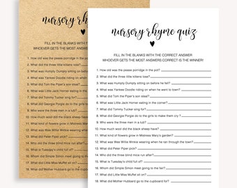Nursery Rhyme Quiz Baby Shower Game, Nursery Rhymes Game, Nursery Rhyme Game Baby Shower Activity, Nursery Rhyme Quiz, Printable, 10 FM R
