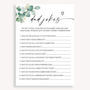 Minimalist Printable Baby Shower Game, Dad Jokes Baby Shower Game, Funny Jokes And Riddles Game, Fun Baby Shower Riddle Trivia Game, 40 FA