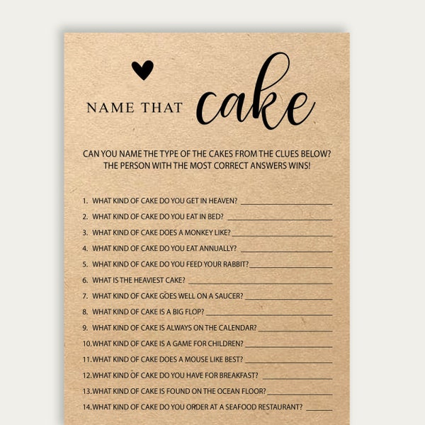 Name That Cake Bridal Shower Games, Guess the Cake, Rustic Kraft Bridal Shower, Bridal Shower Game Idea, Instant Download Bridal Shower 215