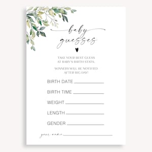 Juego minimalista para baby shower, juego de calendario de fechas de parto, tarjeta minimalista para adivinar el bebé, juego de comida para bebé, juego de adivinar el bebé para baby shower, 50 FA