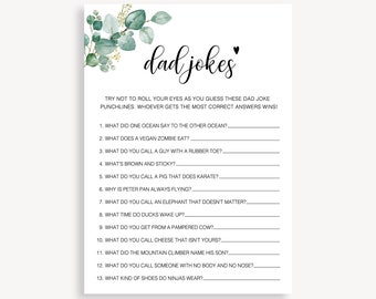 Dad Jokes Gender Neutral Baby Shower Game, Simple Printable Baby Shower Game, Dad Jokes Baby Shower Game, Hilarious Baby Shower Game, 20 FM