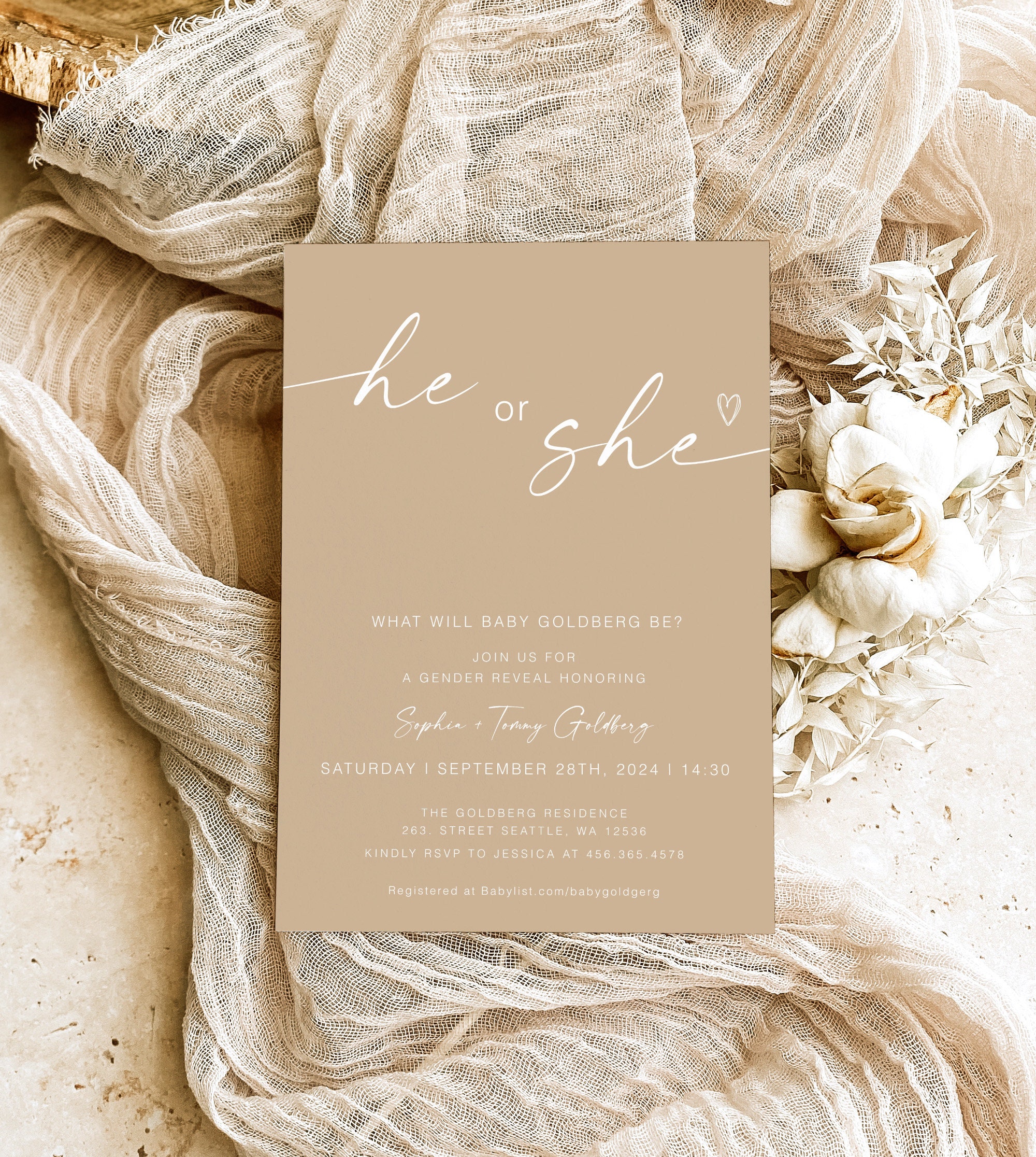 He or She Gender Neutral Shower Invite, Boho Gender Reveal Invitation ...
