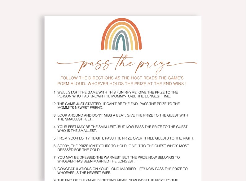 Printable Pass the Prize Poem Game Minimalist Pass the Prize - Etsy