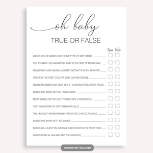 Juego de datos sobre bebés, Baby Shower verdadero o falso, Oh Baby, juego de trivia sobre bebés verdadero o falso, bricolaje, juego de Baby Shower imprimible y descargable al instante, 10 FU
