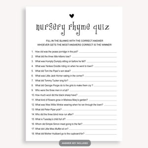 Guess Nursery Rhyme, Gender Neutral Baby Nursery Rhyme Quiz, Name That Nursery Rhyme, Nursery Rhyme Quiz Baby Shower Game, Instant, 10 FN