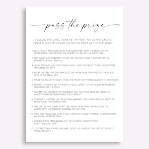 Pass The Prize babyshowerspel, minimalistisch Pass The Poem Shower-spel, genderneutraal babyshowerspel, Pass The Prize Rhyme-spelidee 10 FA