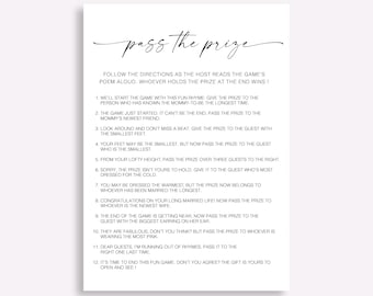 Pass The Prize Baby Shower Game, Minimalist Pass The Poem Shower Game, Gender Neutral Baby Shower Game, Pass The Prize Rhyme Game Idea 10 FA