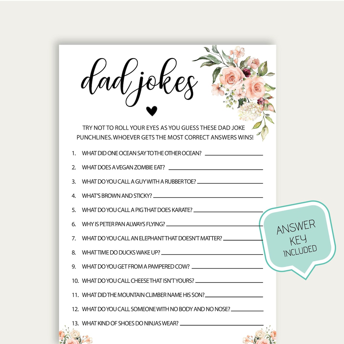 Dad Jokes Printable Baby Shower Game Sip and See Gender Etsy