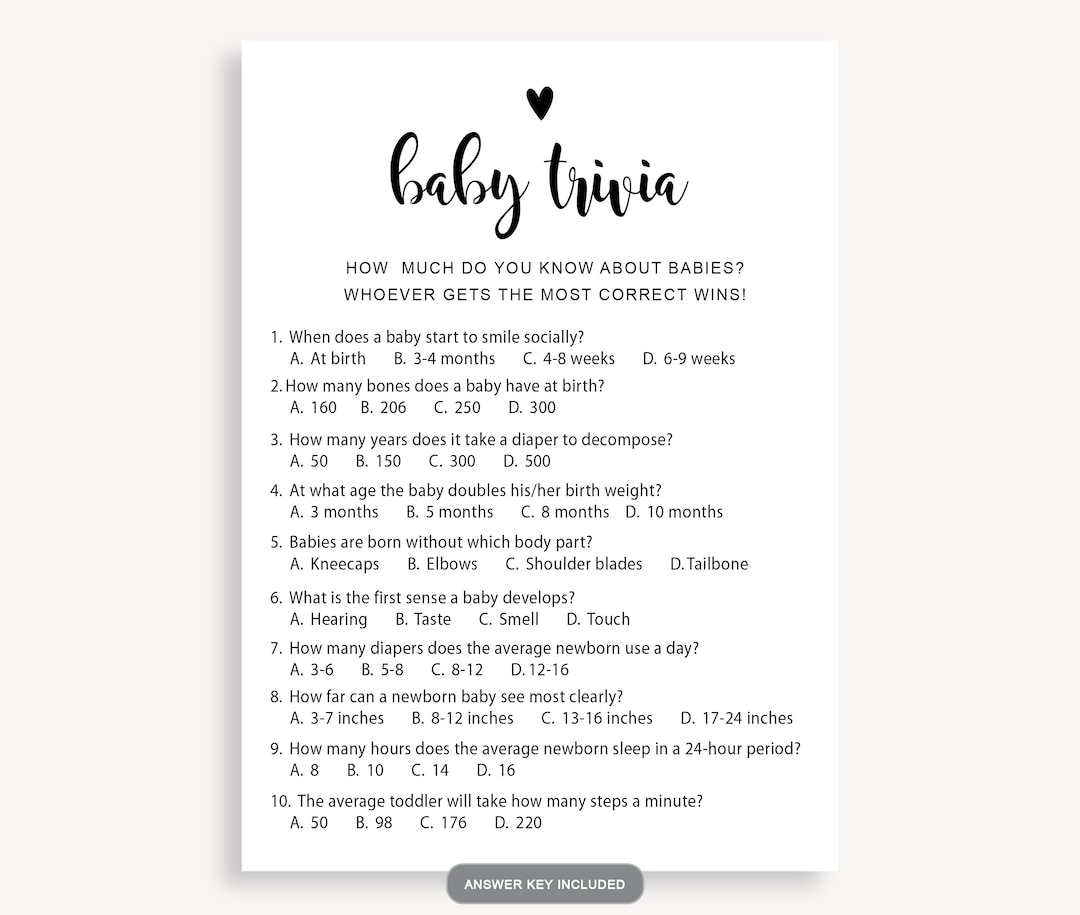 Questions Game Baby Shower Quiz Rustic Baby Shower Trivia Game ...