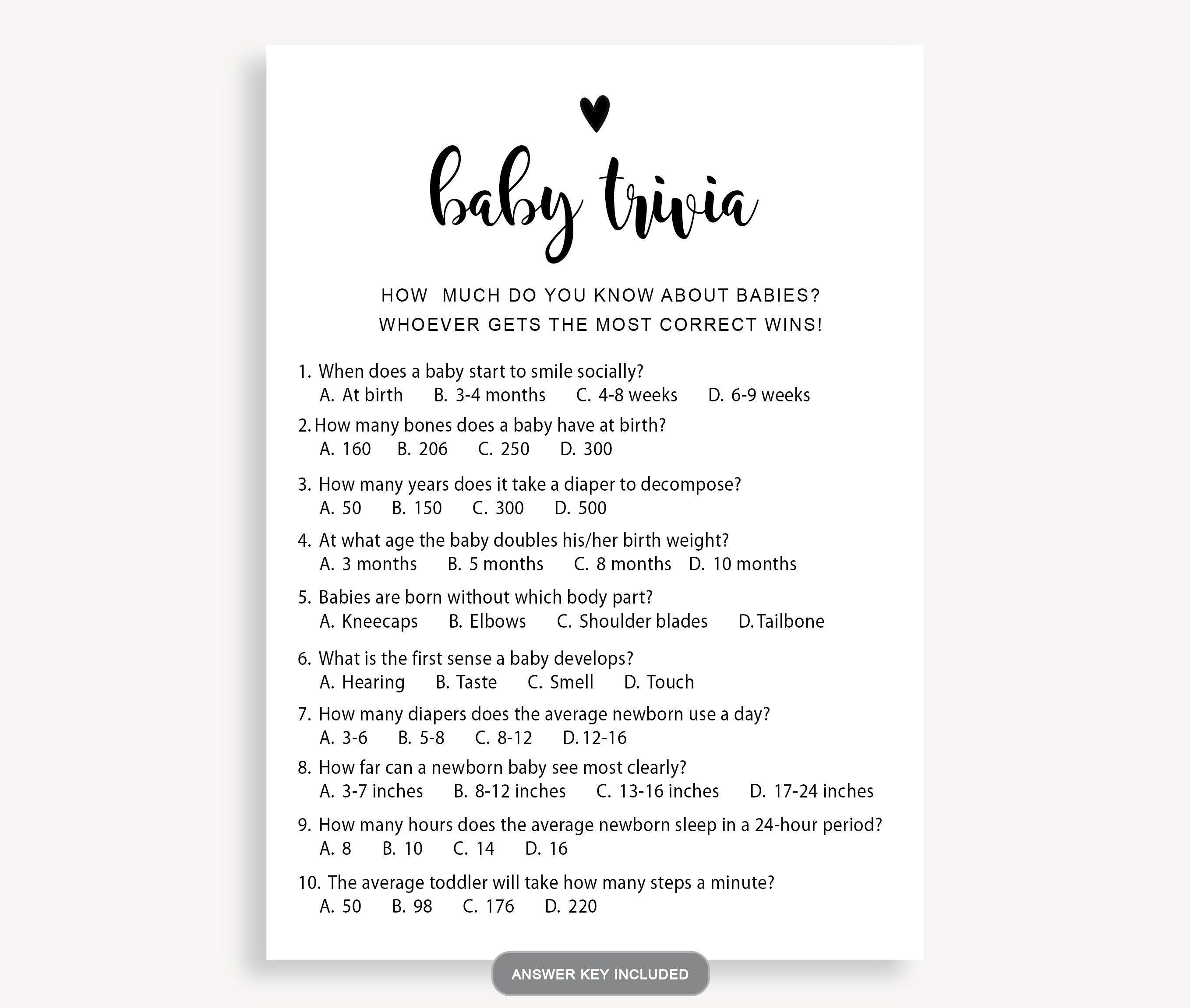 Questions Game Baby Shower Quiz Rustic Baby Shower Trivia Game 