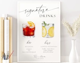 Editable Signature Drink Sign, Printable Signatute Cocktail, His And Hers Drink Bar, Cocktail Image Bar Sign, Wedding Bar Sign, RS KB 09