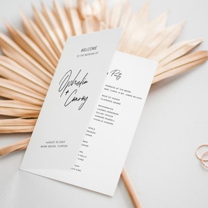 Wedding Program Booklet, Minimalist Wedding Program Template, Elegant Folding Wedding Ceremony Program, Folded Order of Service, WP KA 13