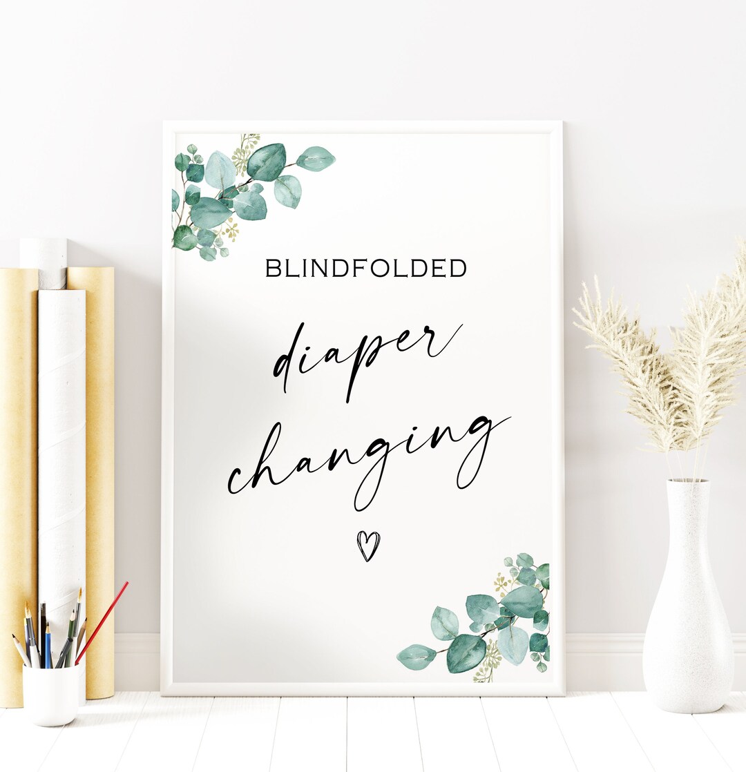 Blindfolded Diaper Changing Baby Shower Sign Game Minimalist Etsy