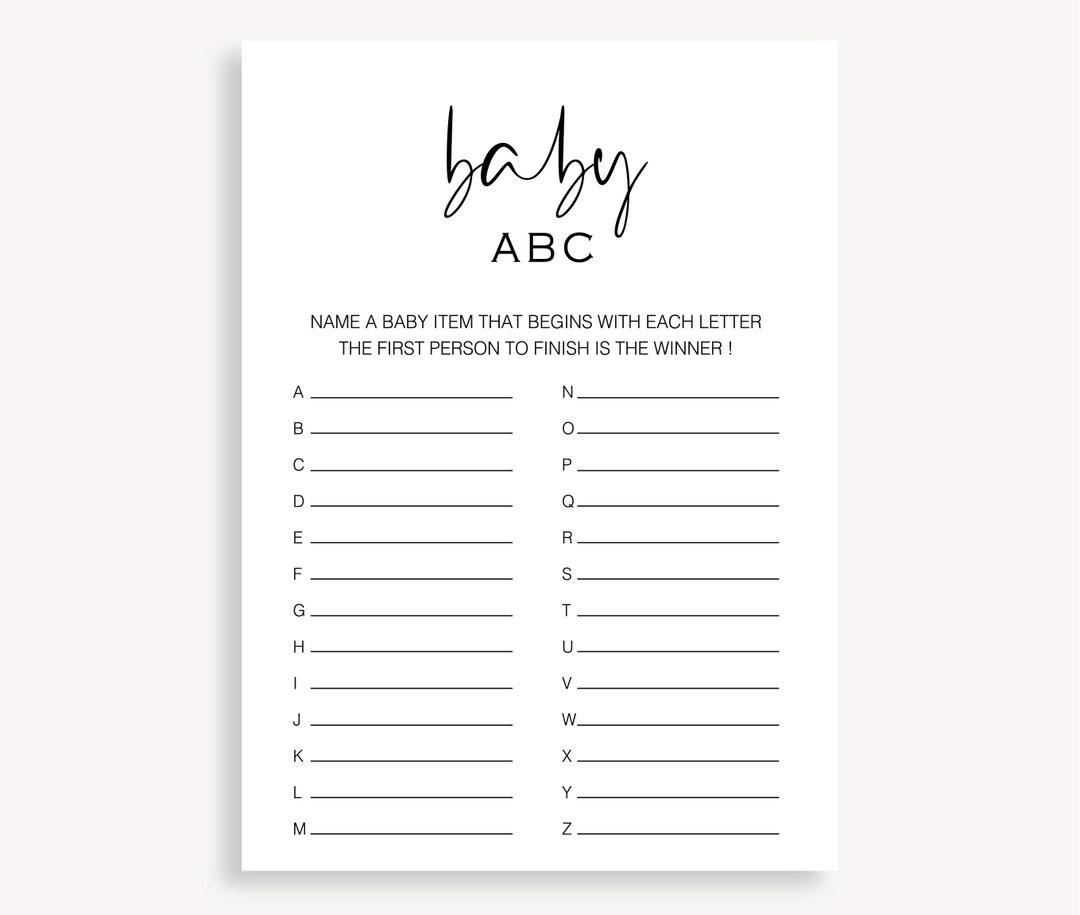 Baby Item ABC Game, Printable Alphabet Race Game, Gender Neutral Baby ...