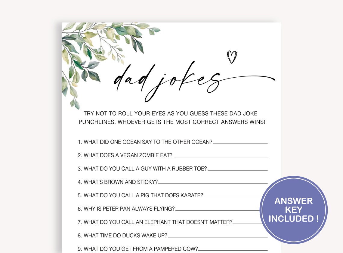 Dad Jokes Baby Shower Game, Funny Jokes and Riddles Game, Fun Baby ...
