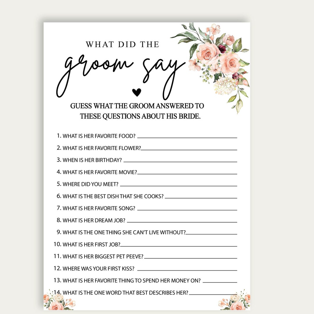 What Did the Groom Say Bridal Game Wedding Game Bridal - Etsy