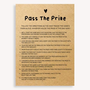 Juego de rimas Pass The Prize, idea de juego para baby shower, idea de juego para baby shower con descarga instantánea e imprimible, juego de baby shower Left Right, 10K FW