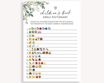 Modern Baby Shower Game, Children's Book Emoji Pictionary Game, Minimalist Baby Shower Game, Baby Shower Emoji Picture Game, Instant, 50 FA