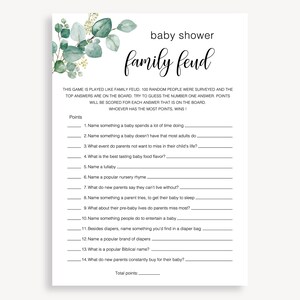 Baby Shower Family Feud Game, Modern Baby Shower Game, Instant Gender Neutral Baby Feud Game, Minimalist Family Feud Baby Shower Game, 40 FM