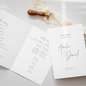 Minimalist Foldable Wedding Program Template, Modern Order Of Service, Modern Folded Wedding Program Template, Instant Download, WP KC 08