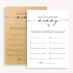 Hoe oud was het mama-in-wording-spel, raad eens hoe oud babyshowerspel, hoe oud was ze spel, fotospel ouders, Instant Download Shower, 10 FA