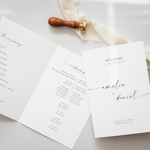 Folded Wedding Program Template, Modern Wedding Program, Minimalist Folded Wedding Program Printable, Foldable Wedding Program, WP KA 03