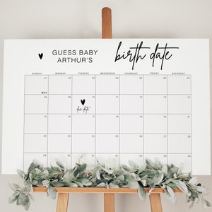 Baby-Fälligkeitsdatum-Vorhersage-Poster, Errate das Fälligkeitsdatum-Kalenderspiel, Errate das Geburtstag-Babyparty-Zeichen, Geschlechtsneutrale Vorlage, YS BE 213