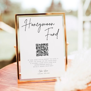 Venmo Honeymoon Sign, Printable Honeymoon Fund QR Code Sign, Modern Wedding Honeymoon Fund, Wedding Cash Gift, Honeymoon Fund Sign RS KE 158