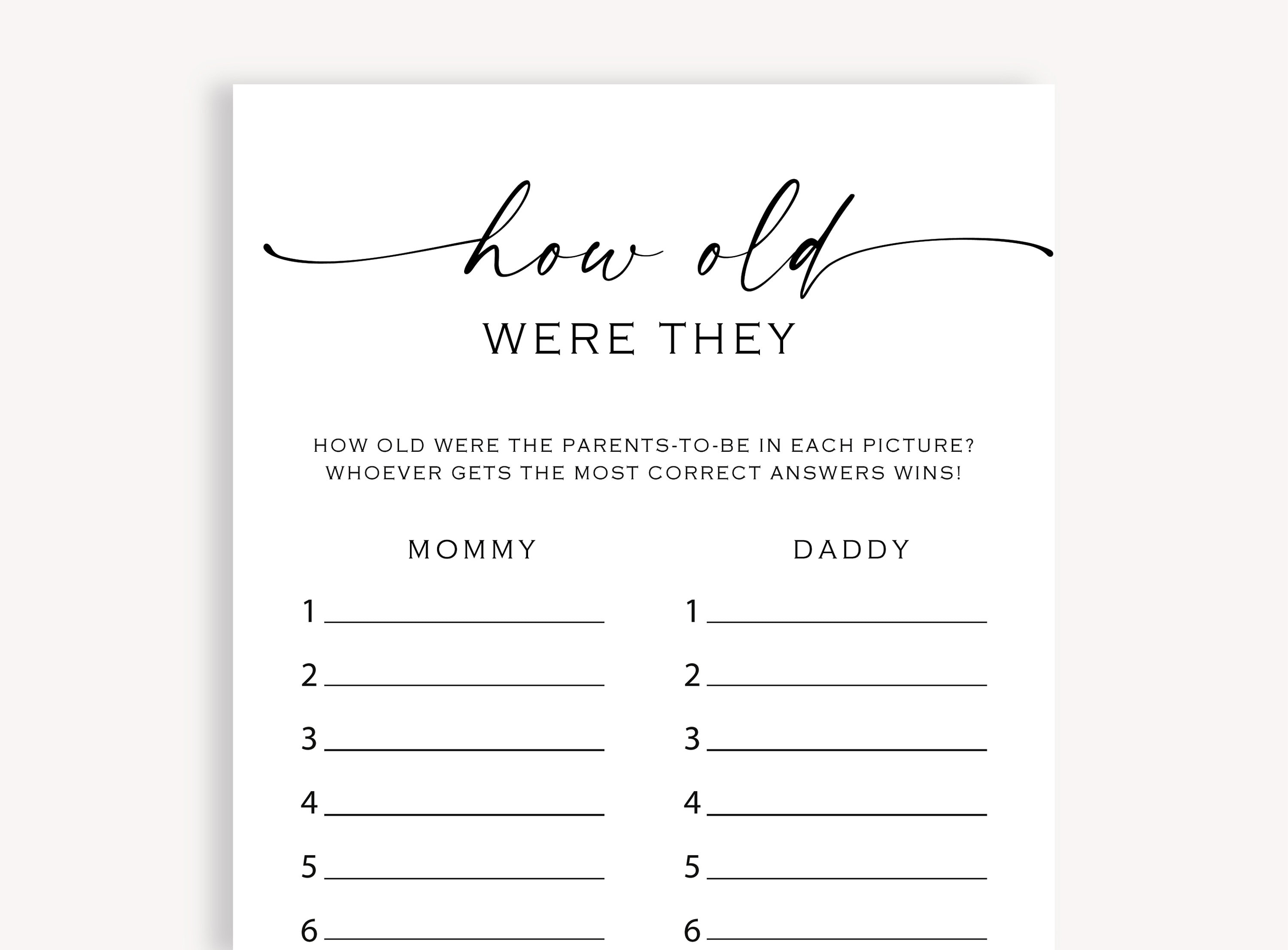 Instant Guess How Old Game, Baby Shower Age Guessing, How Old Were the ...