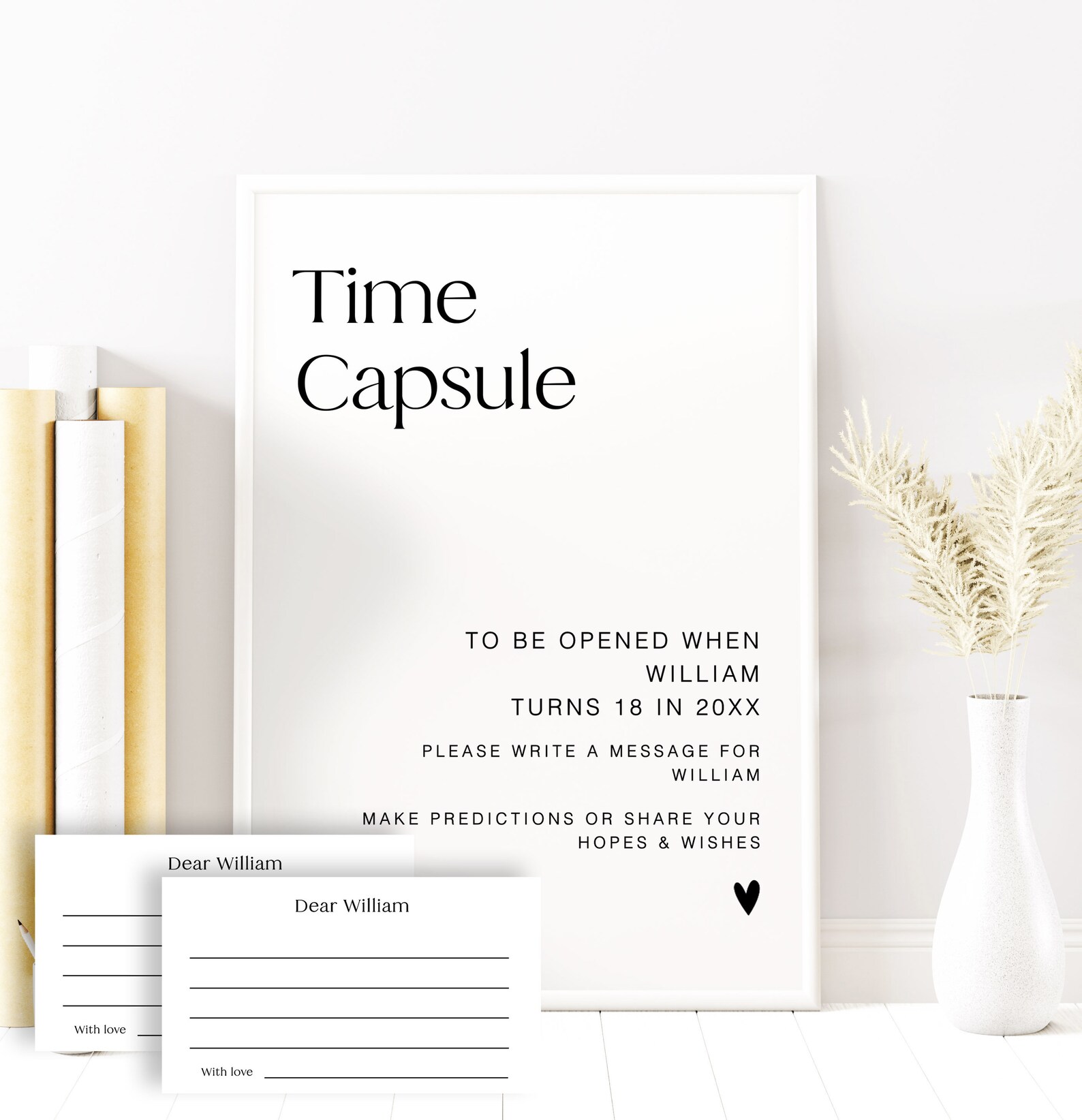 Time Capsule Card Design Examples Editable Time Capsule Cards, Modern Minimalist Baby Shower, Time ...