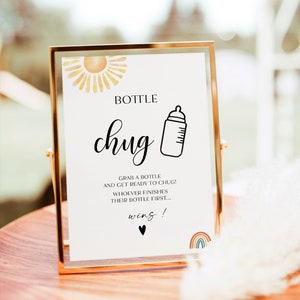 Baby Shower Bottle Chug Game, Grab A Bottle Game, Minimalist Bottle Chug Game, Fun Boho Baby Game, Sunshine Baby Baby Shower Game, 60 FM