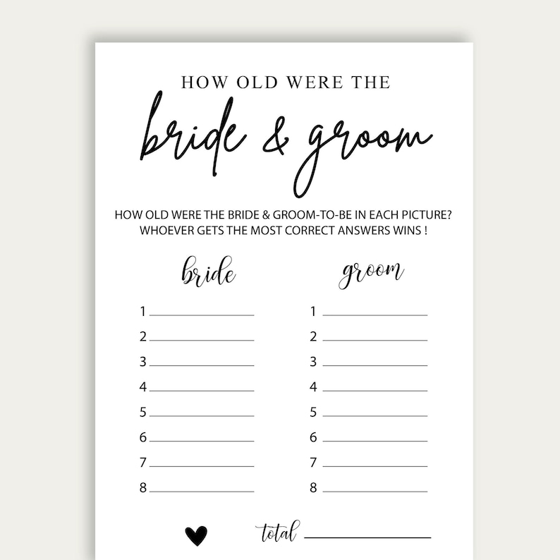 How Old Were the Bride and Groom Game Guess the Age Game How - Etsy
