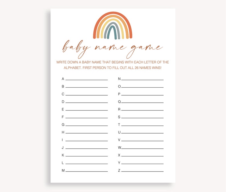 Printable Baby A to Z Name Game Clothes Baby Shower Baby - Etsy