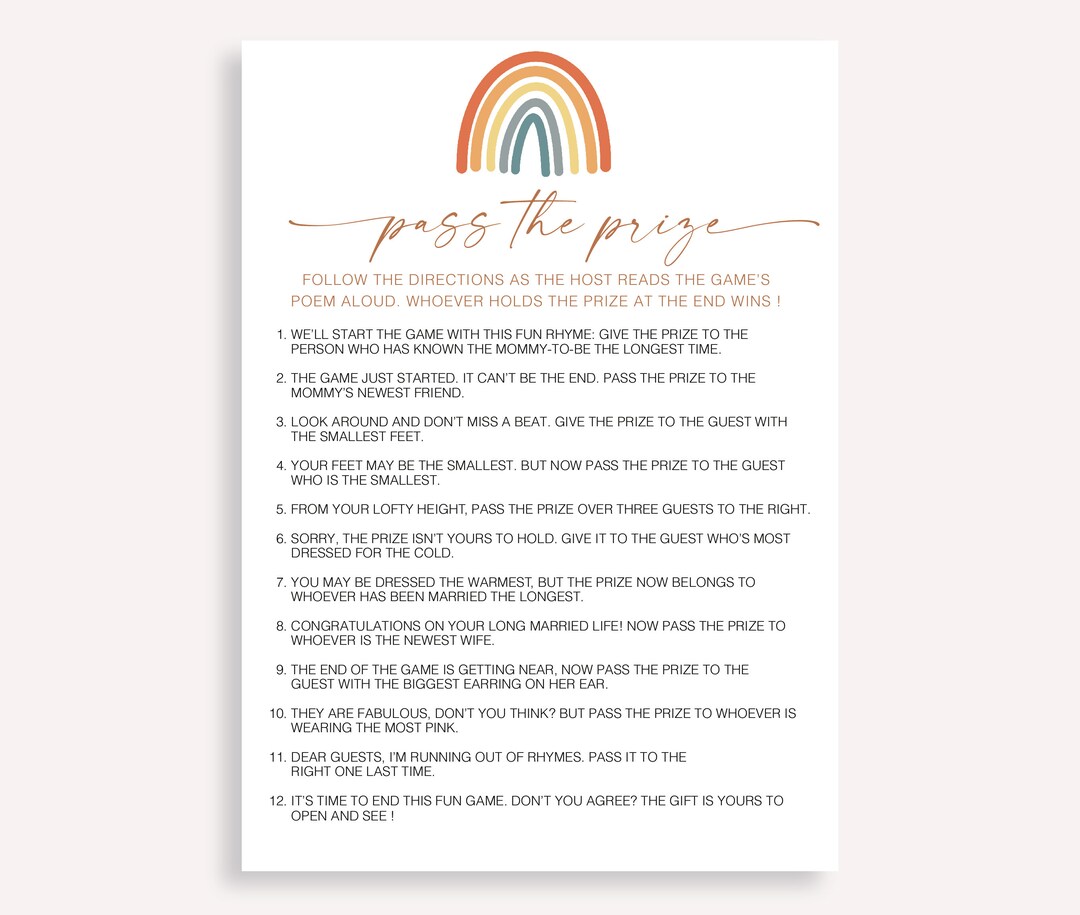Printable Pass the Prize Poem Game, Minimalist Pass the Prize Rhyme ...